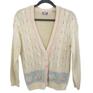 Bravo Cardigan‎ Womens M Cream Fishermancore Soft Girl Kawaii Fairycore Cottage